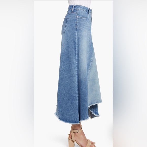 Wash Lab Pieced Denim Midi Asymmetrical Two Toned Skirt Size 30 Two Tone Sky - Picture 11 of 11